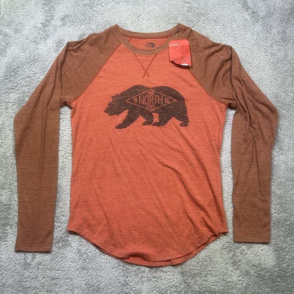 The North Face Raglan Shirt Mens S Brown Long Sleeve Bear‎ Graphic Outdoor NEW
